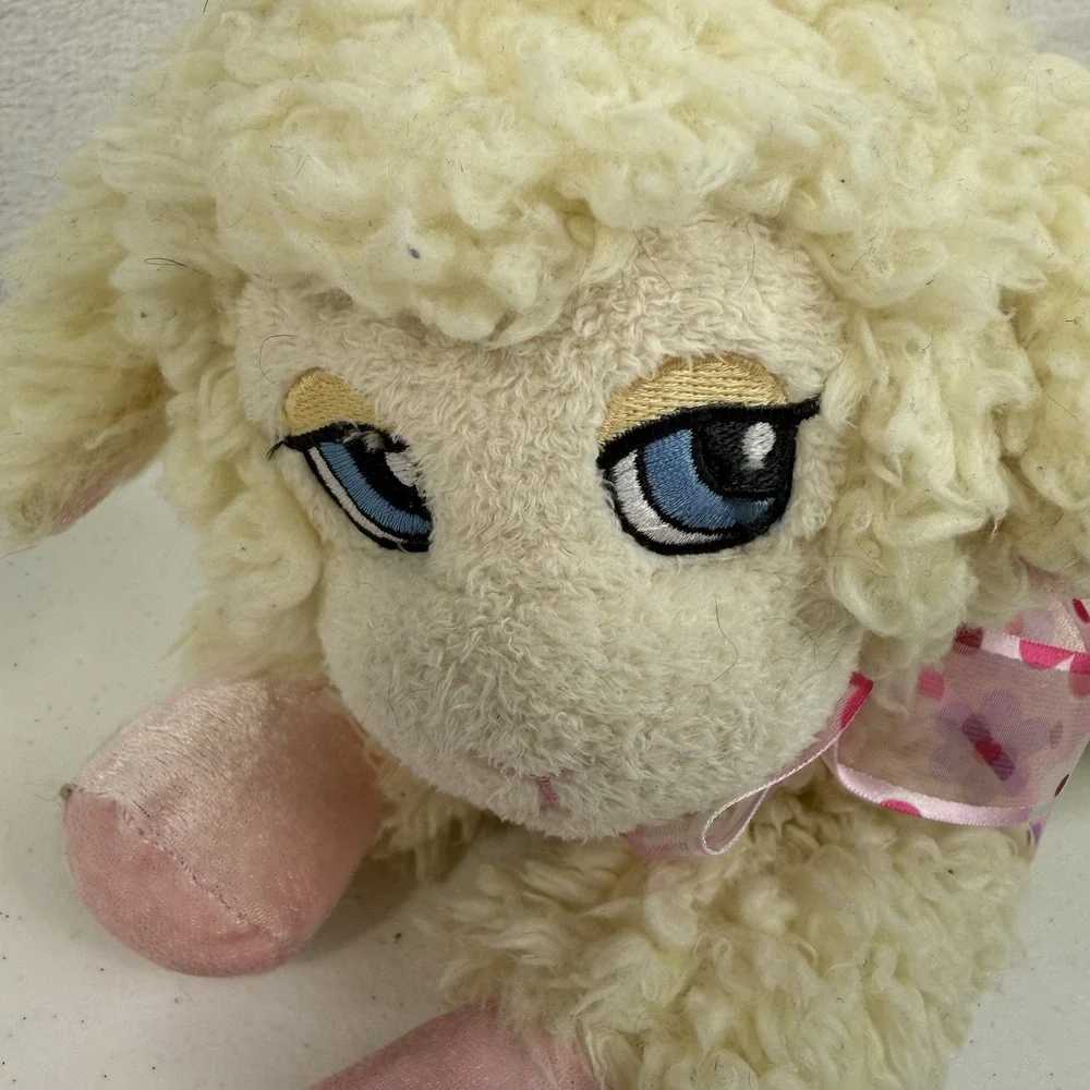 Aurora Lamb Sheep Plush Lovey‎ Bow Velvet Feet Ivory Pink Embroidered Face RARE